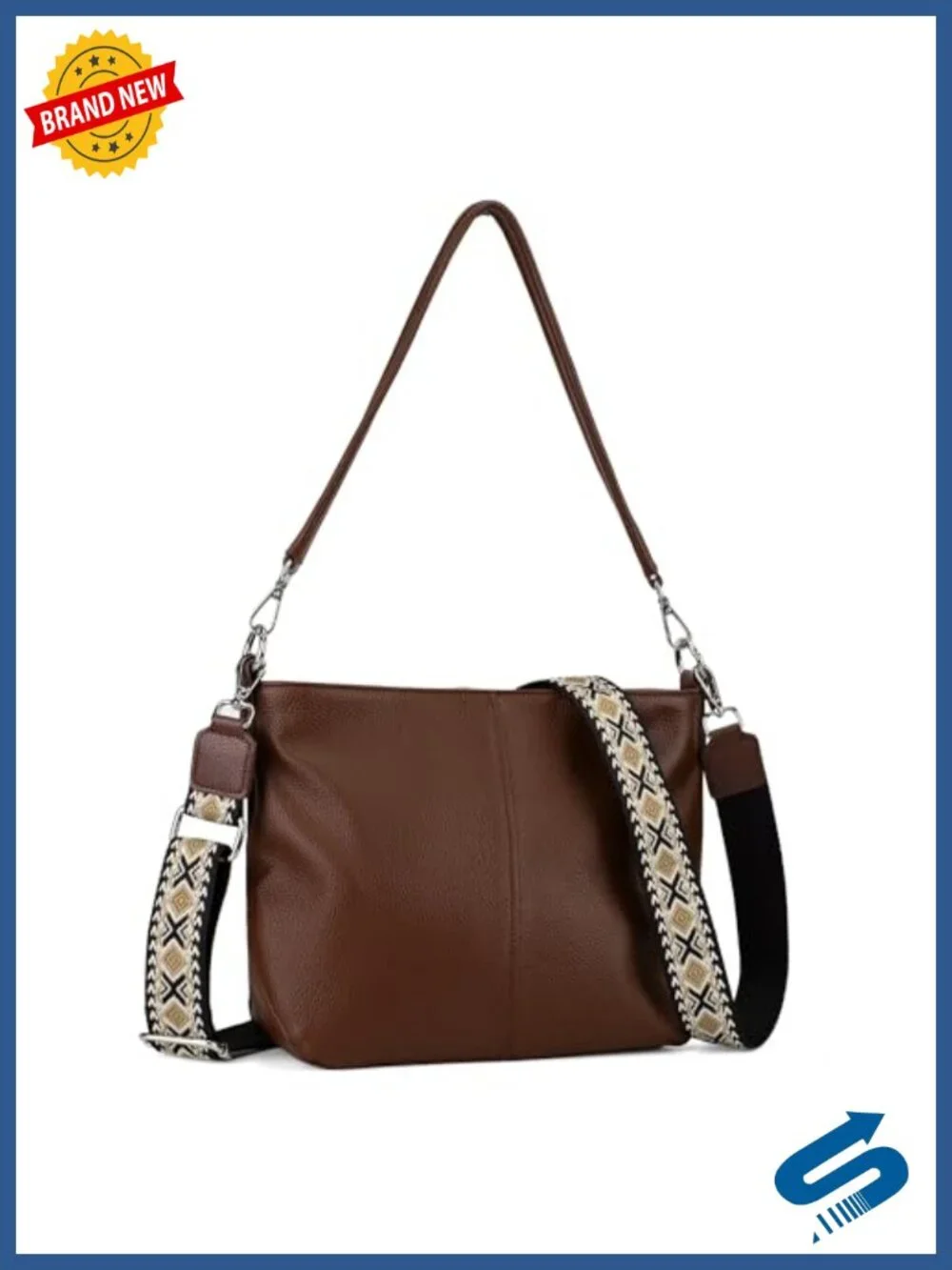 Genuine Leather Hobo Crossbody Bag with 2 Straps